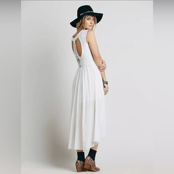 Free People Toosaloosa Slub Meadows Ivory Embroidered Midi Dress Size S Boho - Picture 2 of 11